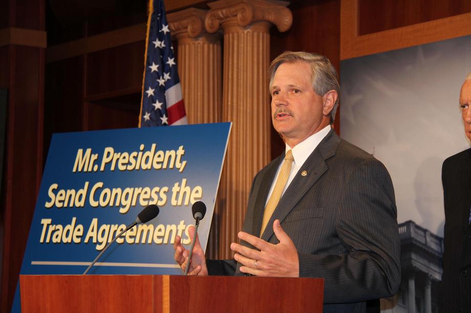 Trade Press Conference-September 2011- Senator Hoeven joins eight of his Senate colleagues to call on President Obama to submit long-pending trade agreements with South Korea, Colombia and Panama to Congress as a first step in helping create private-sector jobs.
